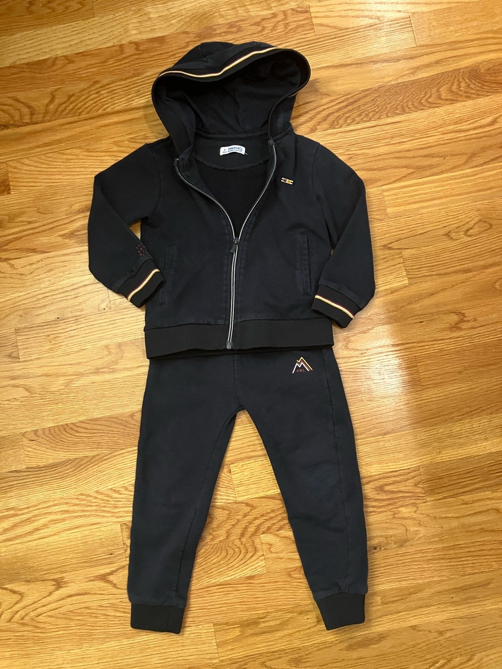 Kids Black Hooded Sweatpants Set with Gold Trim